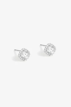Sterling Silver 925 Cubic Zirconia Halo Earrings