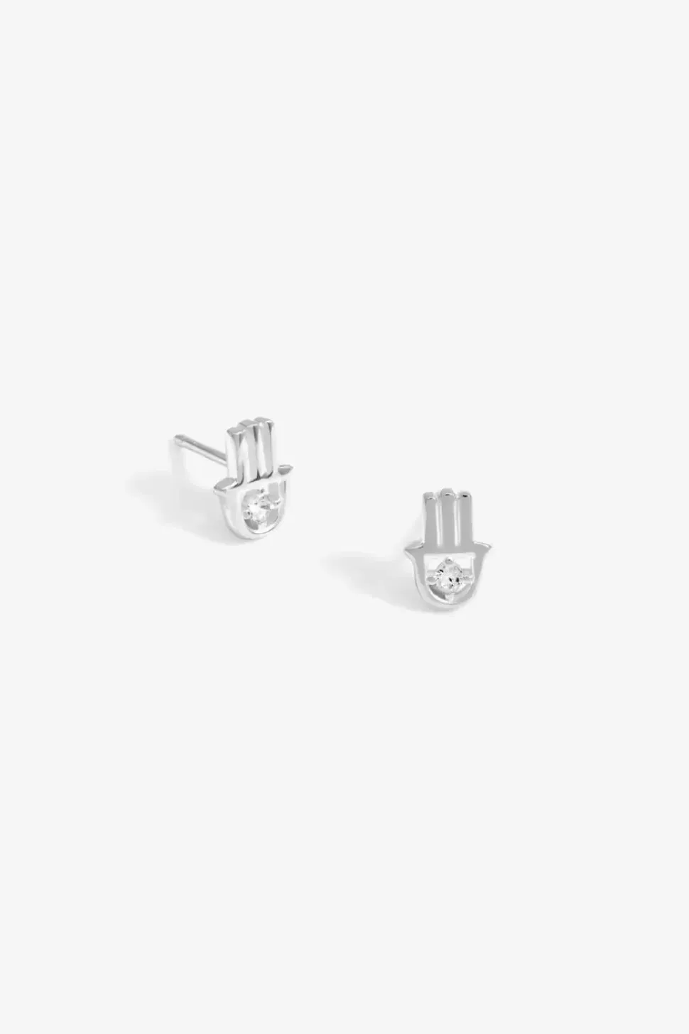 Sterling Silver 925 Cubic Zirconia Hamsa Hand Stud Earrings