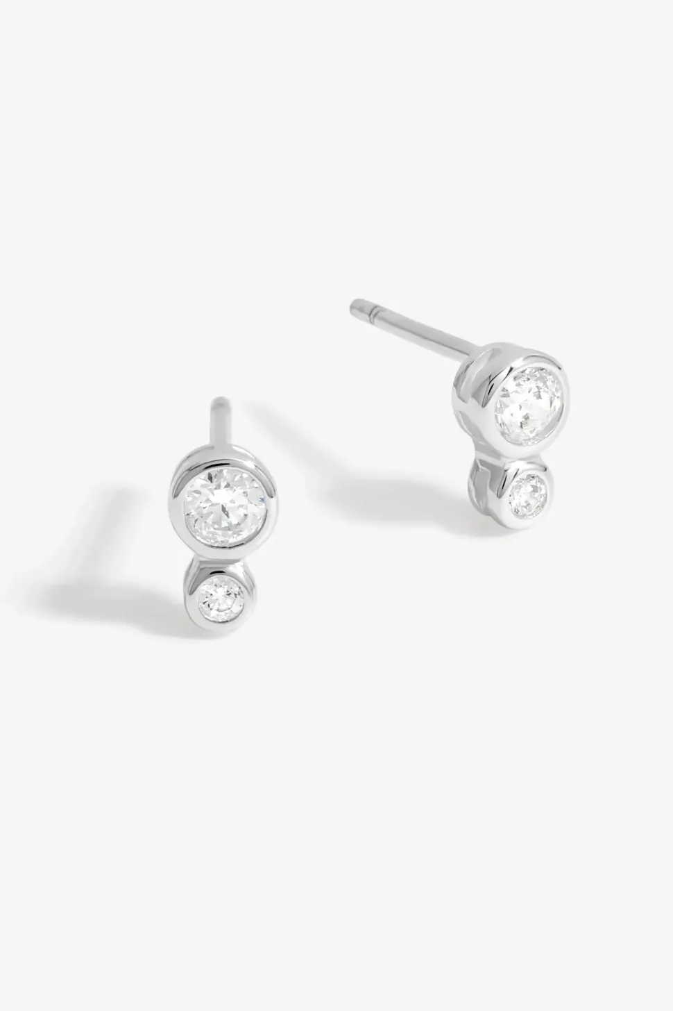 Sterling Silver 925 Cubic Zirconia Mini Crystal Double Besel Stud Earrings