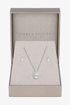 Sterling Silver 925 Cubic Zirconia Pave Pear Set - Gift Boxed