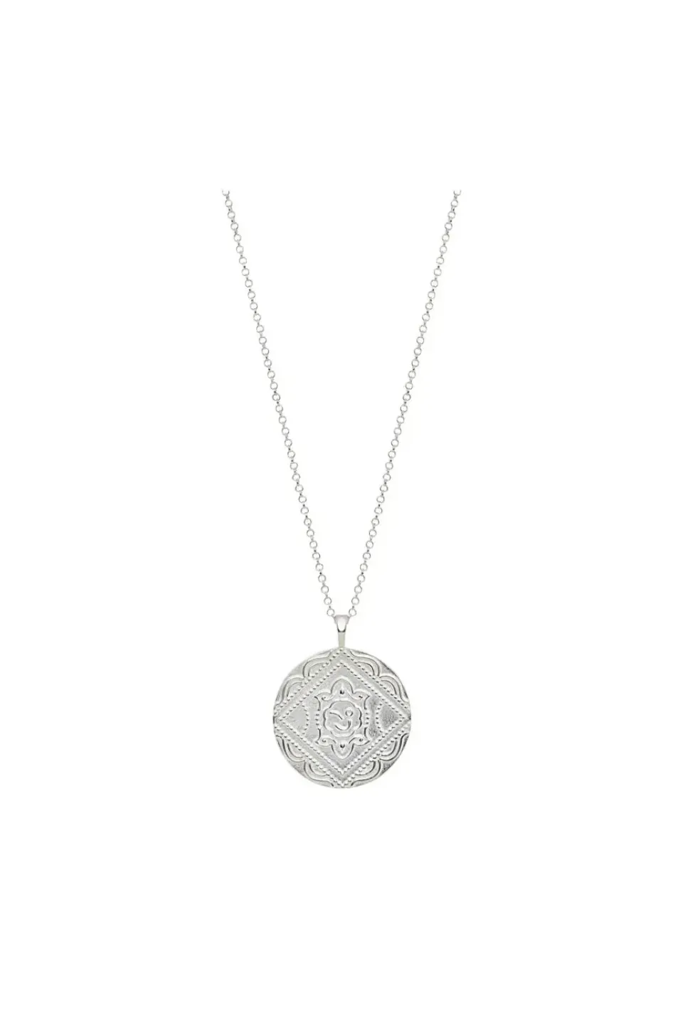 Sterling Silver 925 Embossed Round Pendant Necklace