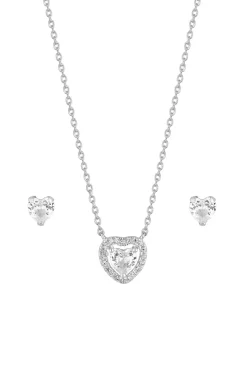 Sterling Silver 925 Halo Heart Jewellery Set - Gift Boxed