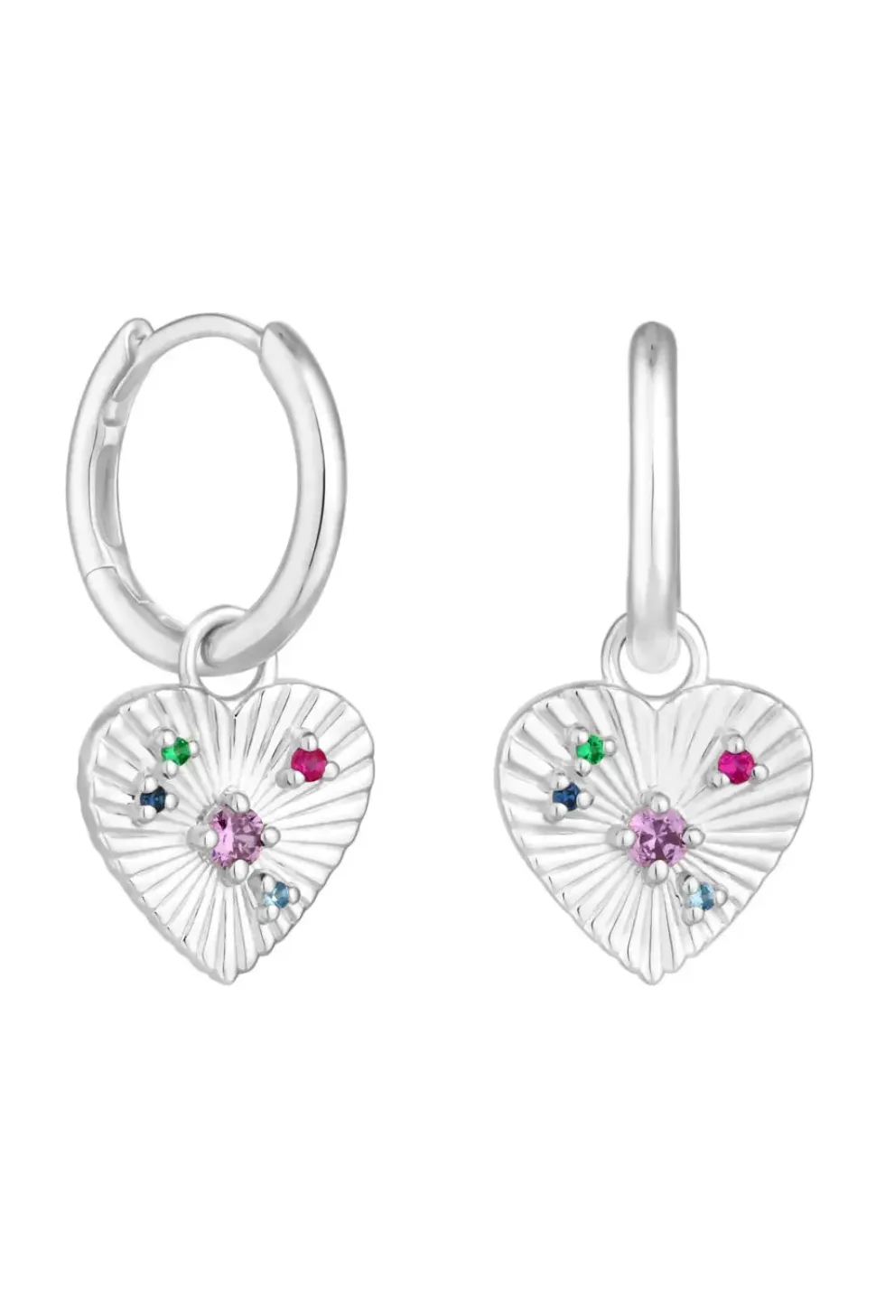 Sterling Silver 925 Heart Charm Huggie Hoop Earrings