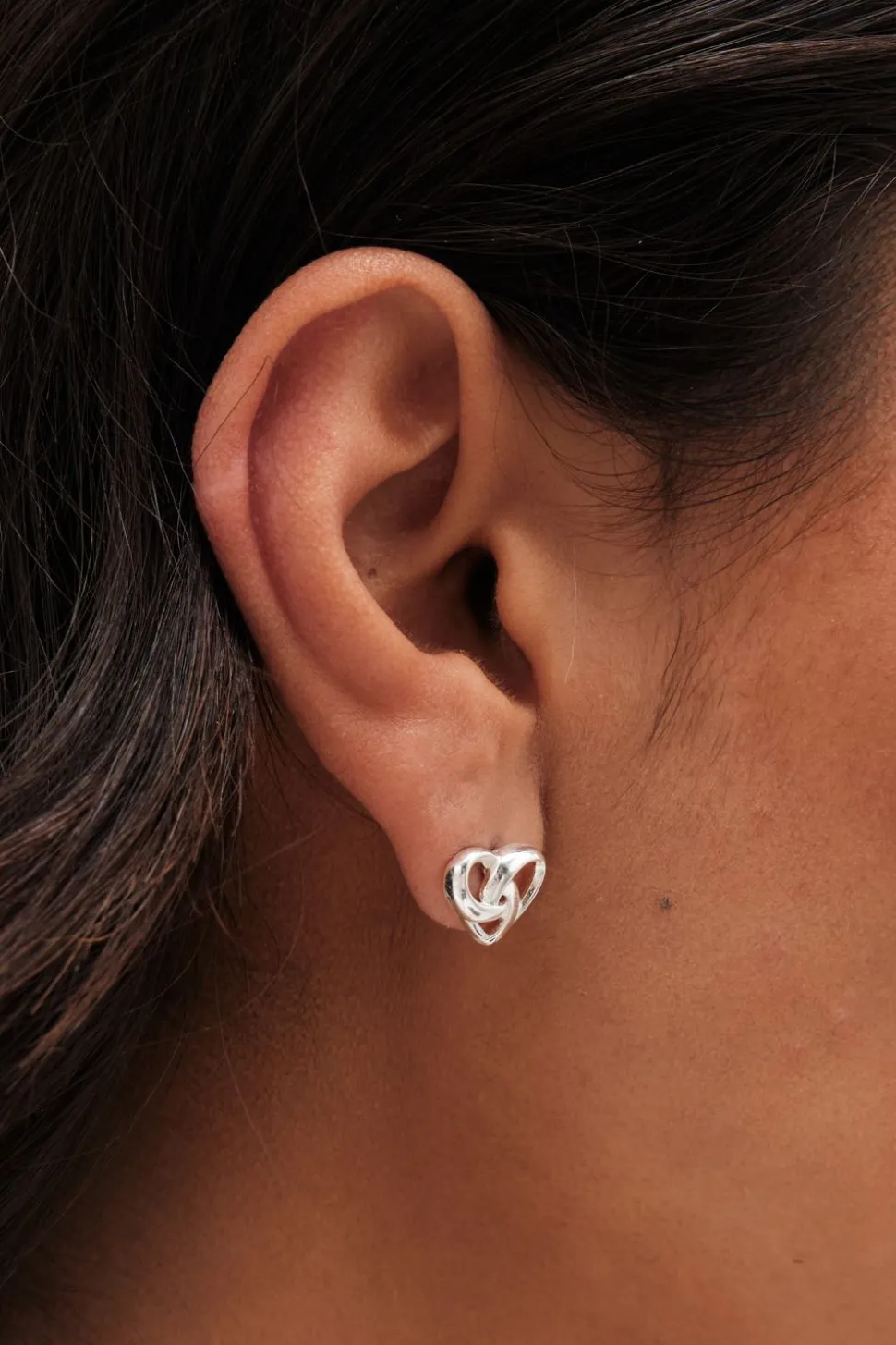 Sterling Silver 925 Knotted Heart Stud Earrings