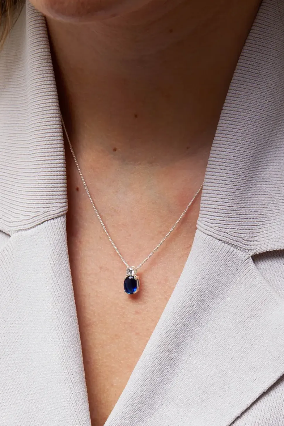 Sterling Silver 925 Mini Sapphire Cubic Zirconia Pendant Necklace