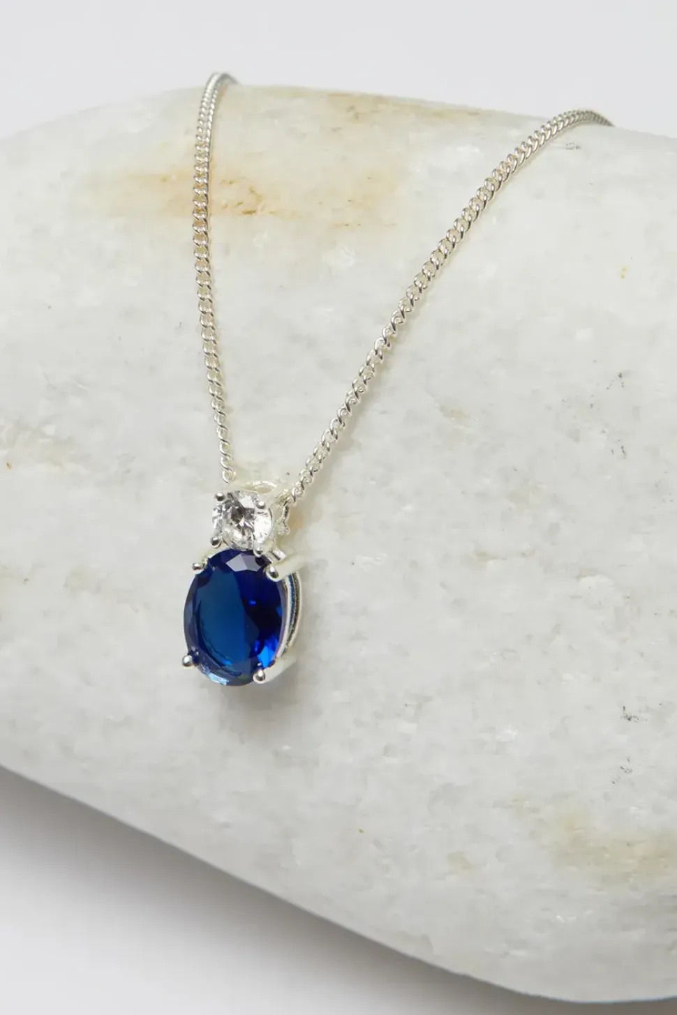 Sterling Silver 925 Mini Sapphire Cubic Zirconia Pendant Necklace