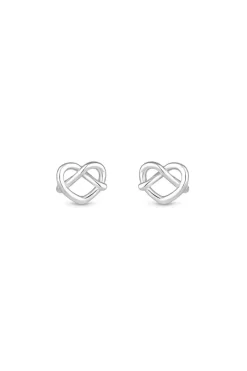 Sterling Silver 925 Open Crossover Heart Stud Earrings