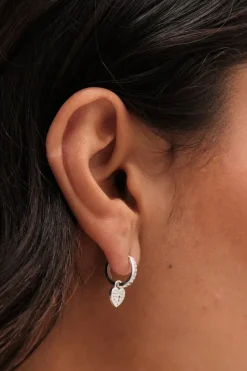 Sterling Silver 925 Pave Padlock Charm Hoop Earrings
