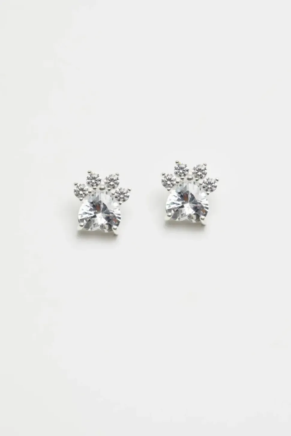 Sterling Silver 925 Paw Print Cubic Zirconia Earrings