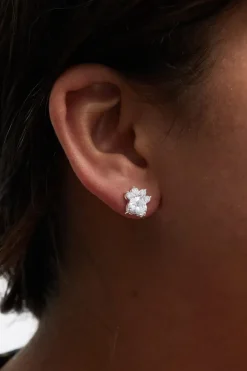 Sterling Silver 925 Paw Print Cubic Zirconia Earrings