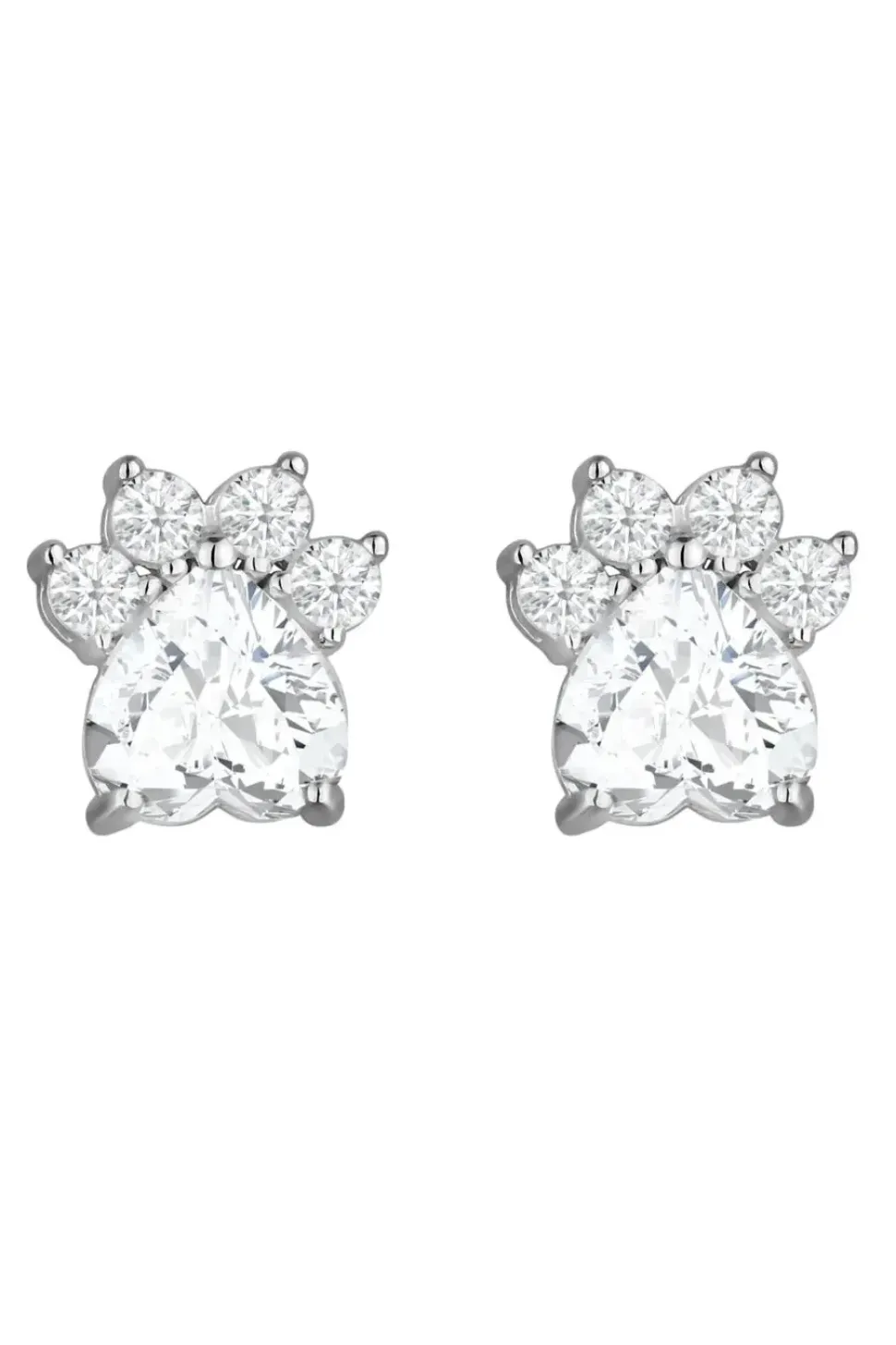 Sterling Silver 925 Paw Print Cubic Zirconia Earrings