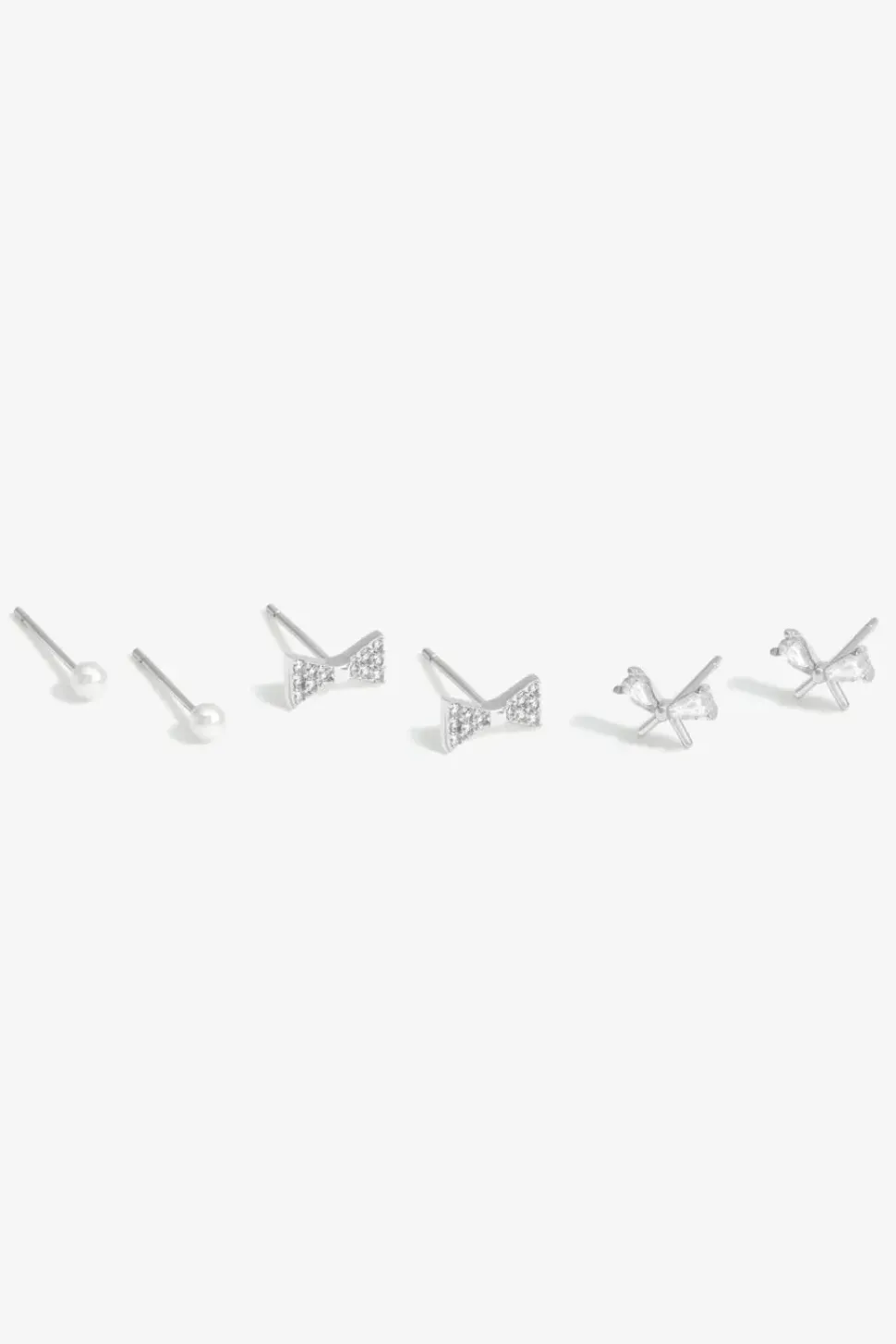 Sterling Silver 925 Pearl and Cubic Zirconia Bow Stud Earring - Pack of 3