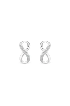 Sterling Silver 925 Polished and Cubic Zirconia Infinity Stud Earrings