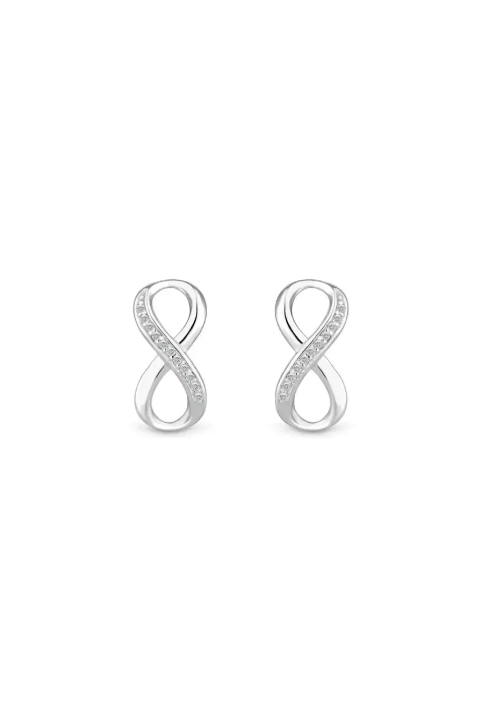 Sterling Silver 925 Polished and Cubic Zirconia Infinity Stud Earrings