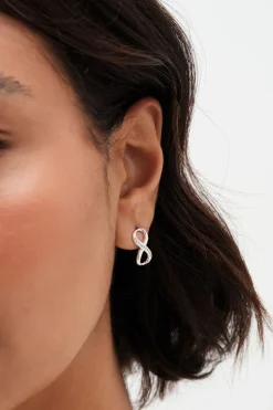 Sterling Silver 925 Polished and Cubic Zirconia Infinity Stud Earrings