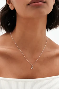 Sterling Silver 925 Polished and Cubic Zirconia Initial Pendant - E