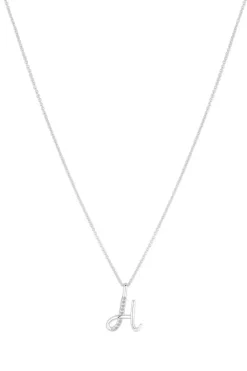 Sterling Silver 925 Polished and Cubic Zirconia Initial Pendant - H