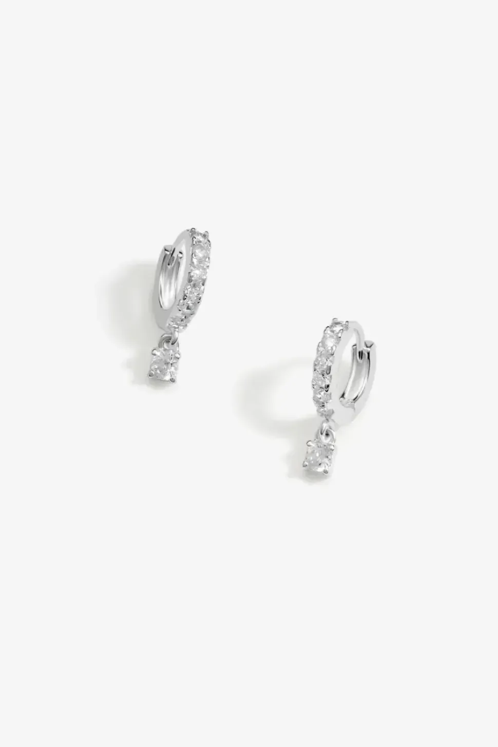 Sterling Silver 925 Polished And Cubic Zirconia Silver Crystal Besel Charm Hoop Earrings