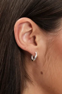 Sterling Silver 925 Polished And Pave Heart Charm Hoop Earrings