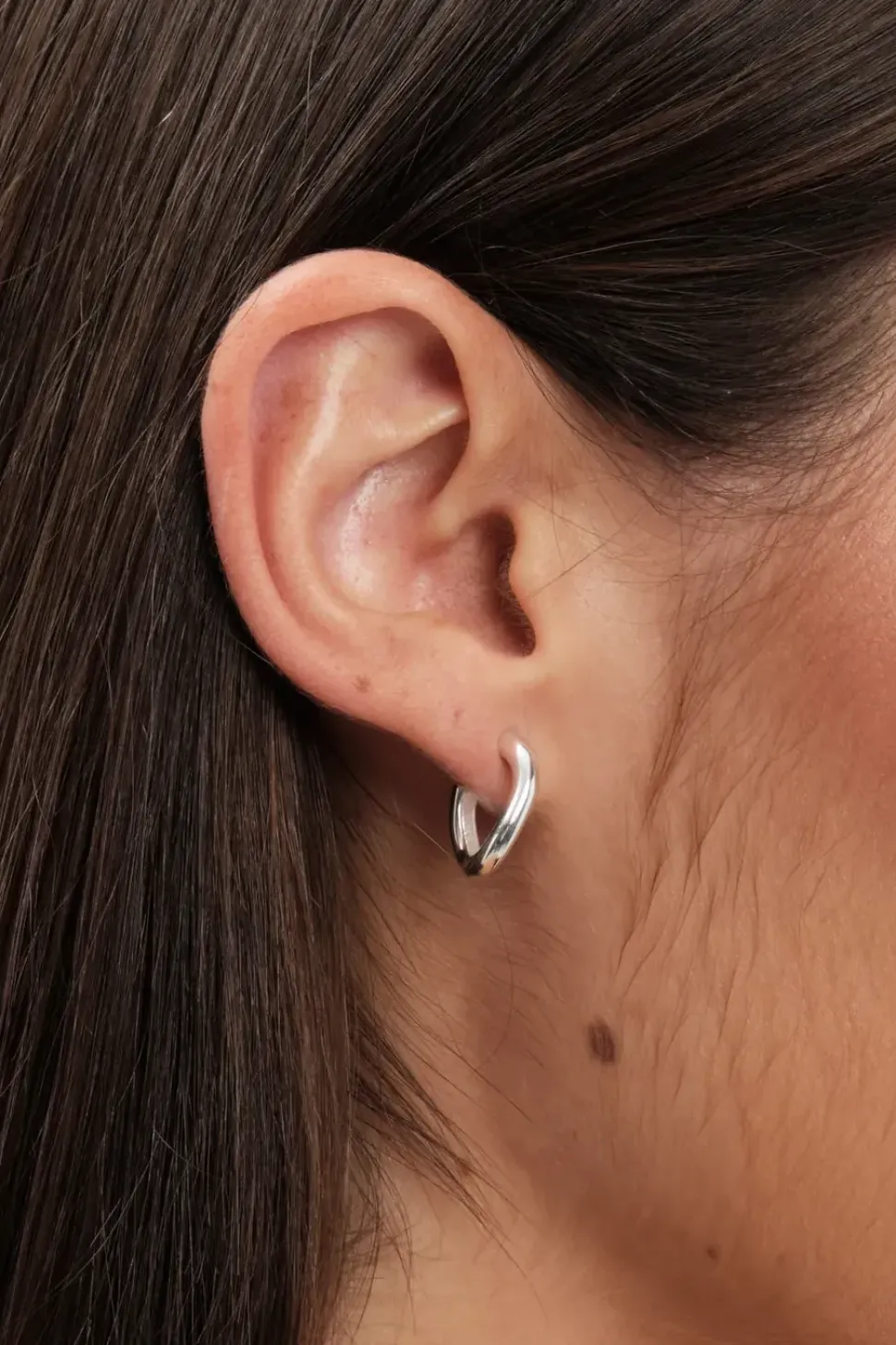 Sterling Silver 925 Polished And Pave Heart Charm Hoop Earrings