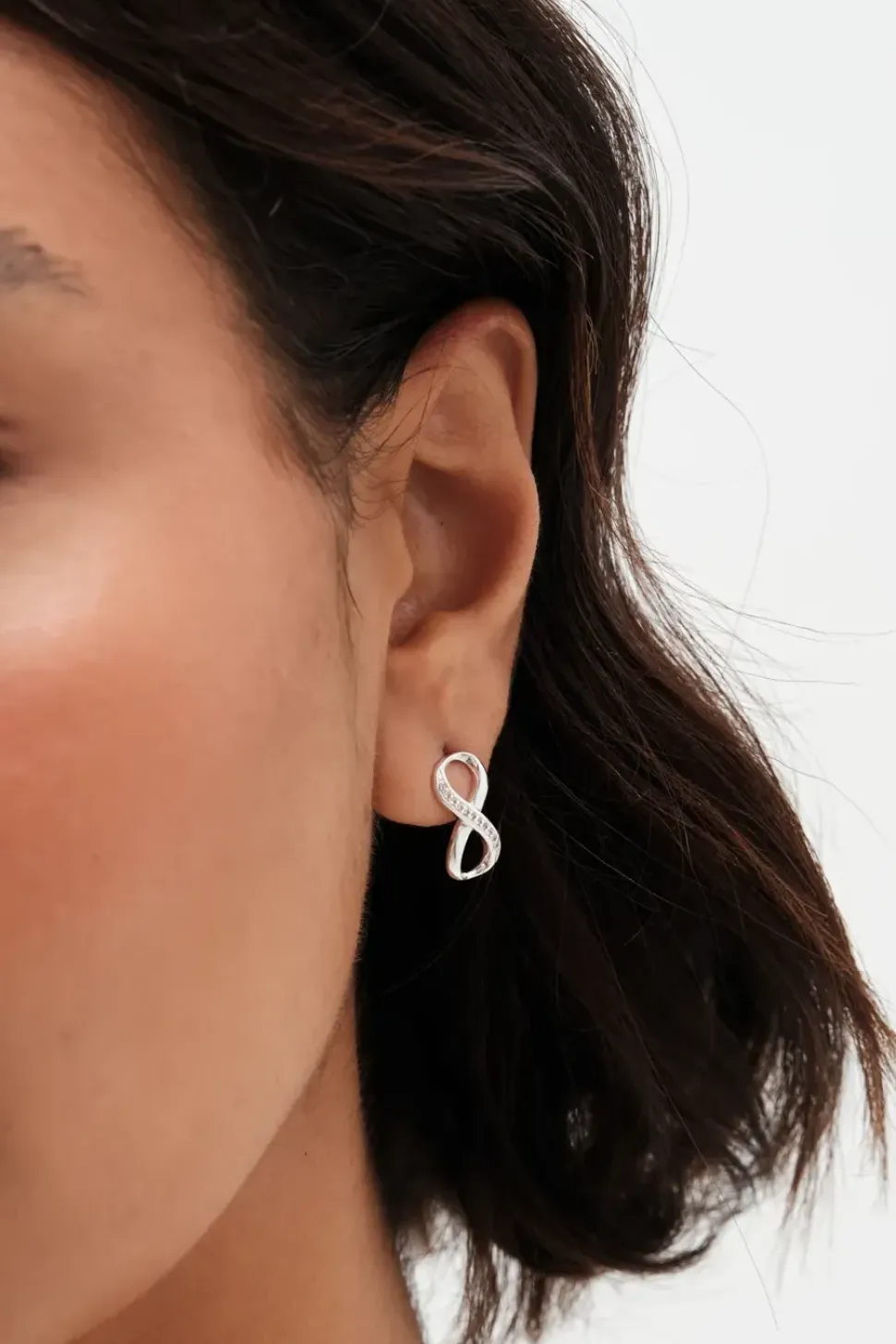 Sterling Silver 925 Polished and Pave Heart Stud Earrings