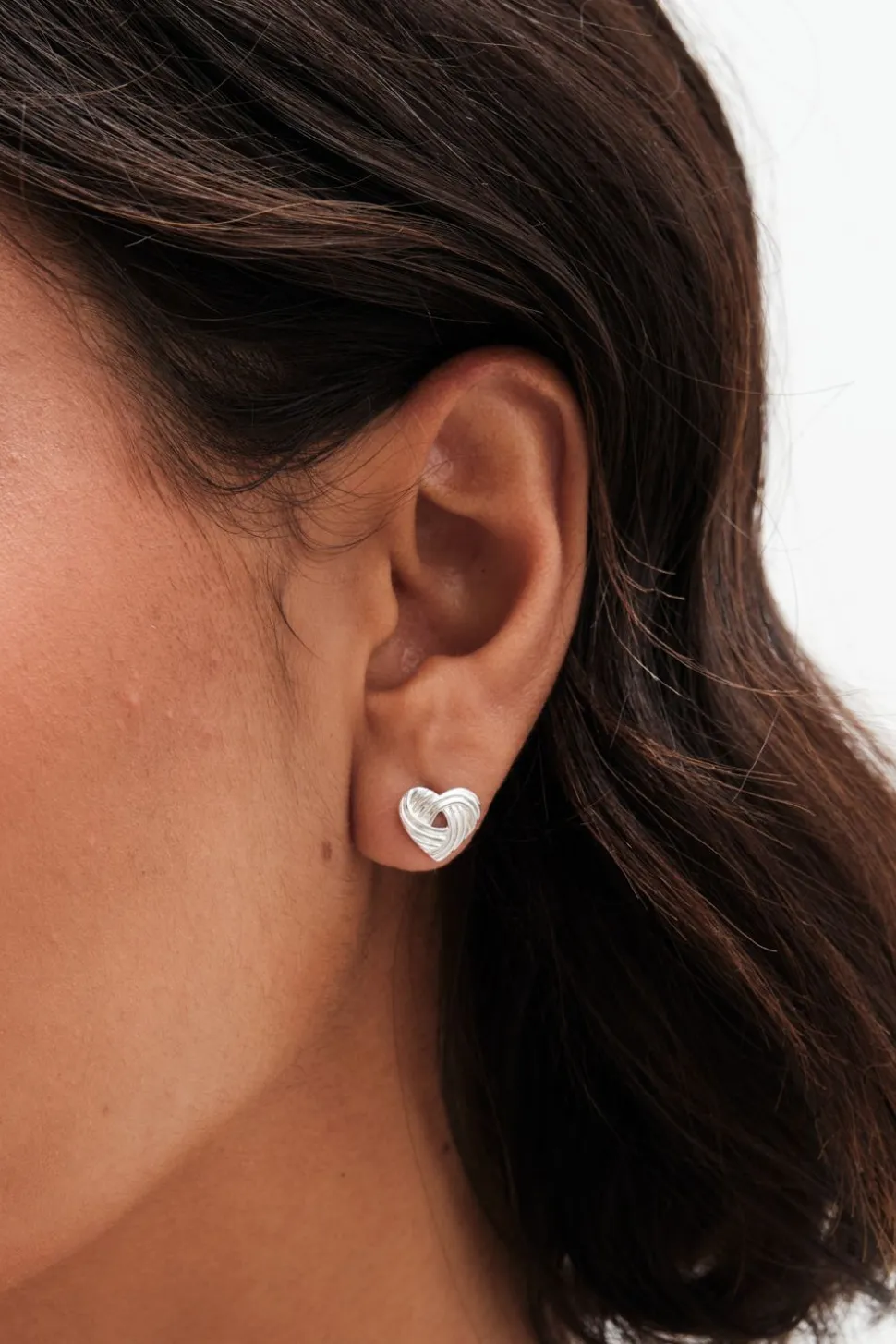 Sterling Silver 925 Polished Knot Heart Stud Earrings