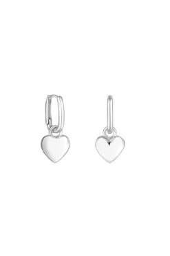 Sterling Silver 925 Polished Puff Heart Charm Hoop Earrings