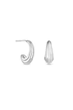 Sterling Silver 925 Polished Ridged Hoop Earrings