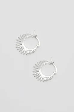 Sterling Silver 925 Polished Starburst Hoop Earrings