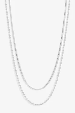Sterling Silver 925 Polished Textured Double Chain Necklace