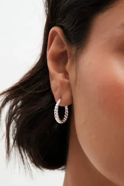 Sterling Silver 925 Polished Textured Hoop Earrings