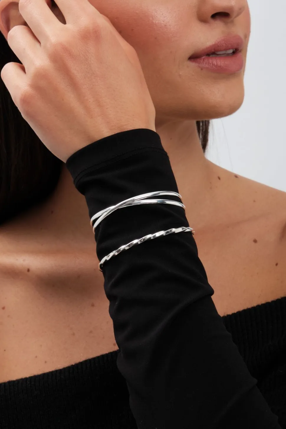 Sterling Silver 925 Polished Textured Molten Cuff