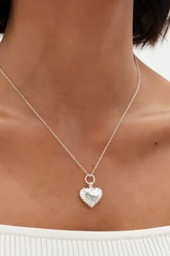 Sterling Silver 925 Ridged Heart Pendant