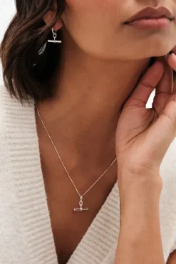 Sterling Silver 925 Textured Polished T Bar Necklace