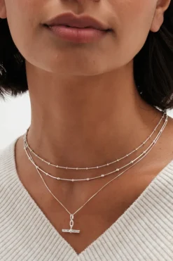 Sterling Silver 925 Textured Polished T Bar Necklace