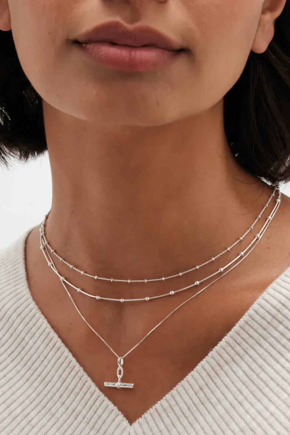 Sterling Silver 925 Textured Polished T Bar Necklace