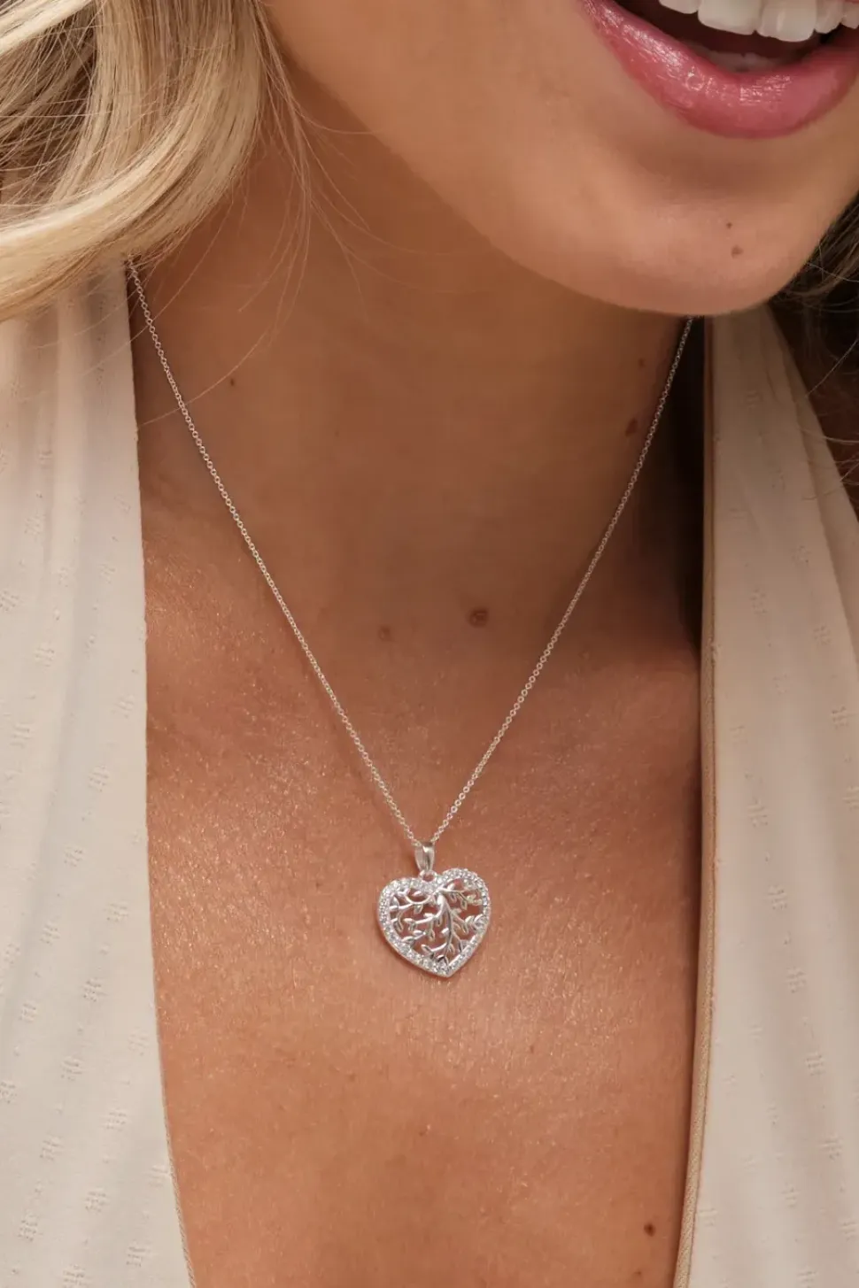 Sterling Silver 925 Tree Of Love Heart Pendant