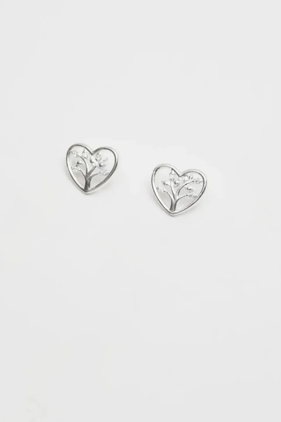 Sterling Silver 925 Tree of Love Heart Stud Earrings