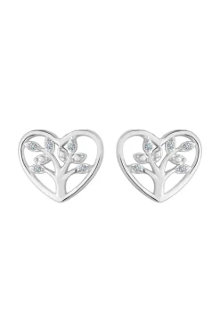 Sterling Silver 925 Tree of Love Heart Stud Earrings