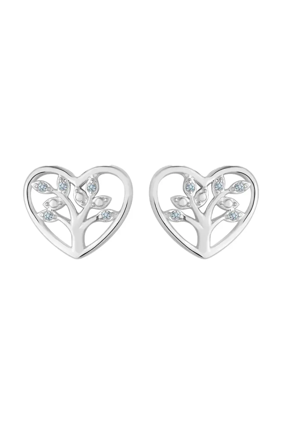 Sterling Silver 925 Tree of Love Heart Stud Earrings