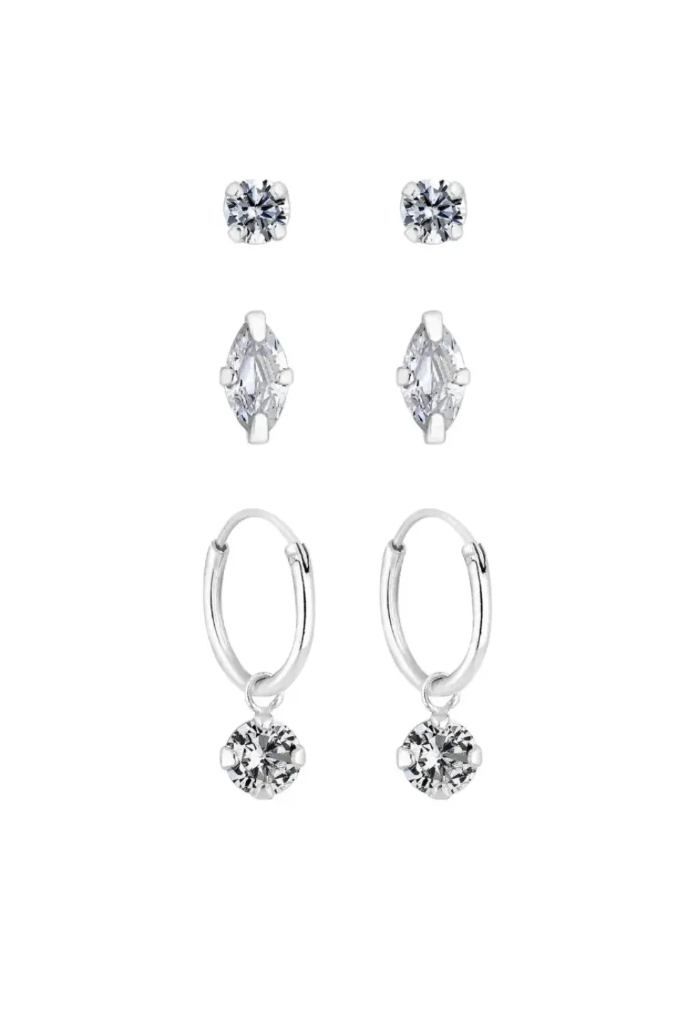 Sterling Silver 925 with Cubic Zirconia Charmed Hoop 3-Pack Earrings
