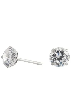 Sterling Silver 925 With Cubic Zirconia 6Mm Round Stud Earrings