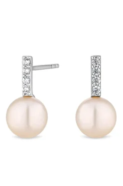 Sterling Silver 925 With Freshwater Pearl Bar Stud Earrings