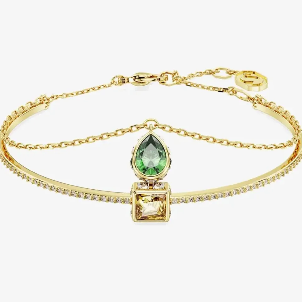 Stilla Green Mixed Cuts Gold Tone Plated Bangle 5662924 (M)