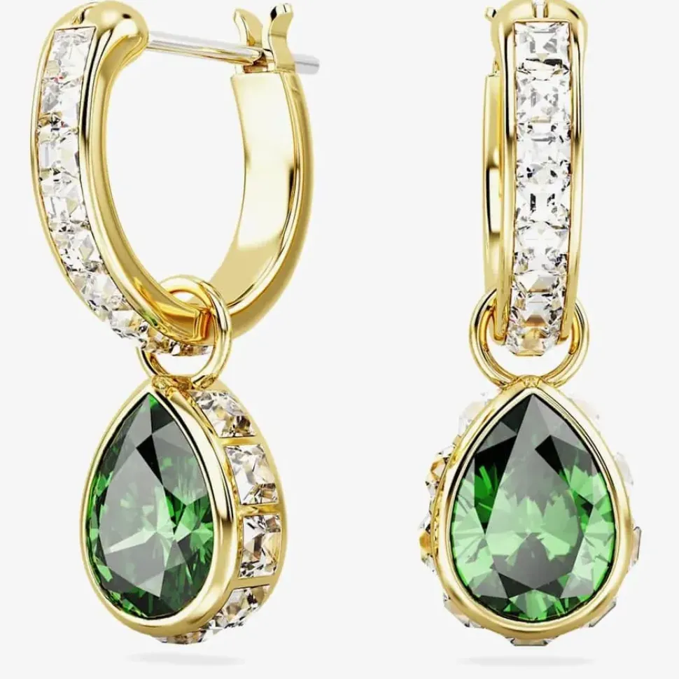 Stilla Green Pear Cut Gold Plated Dropper Hoop Earrings 5662922