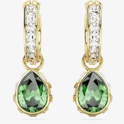 Stilla Green Pear Cut Gold Plated Dropper Hoop Earrings 5662922
