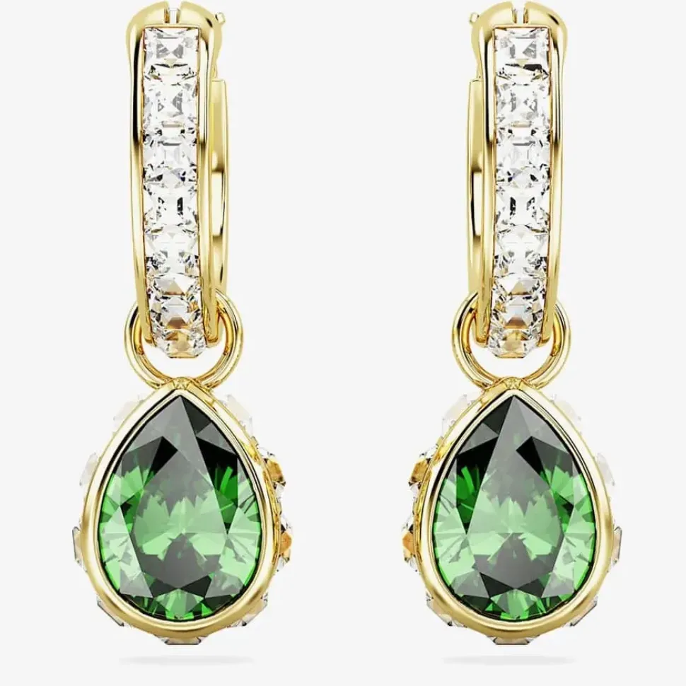 Stilla Green Pear Cut Gold Plated Dropper Hoop Earrings 5662922