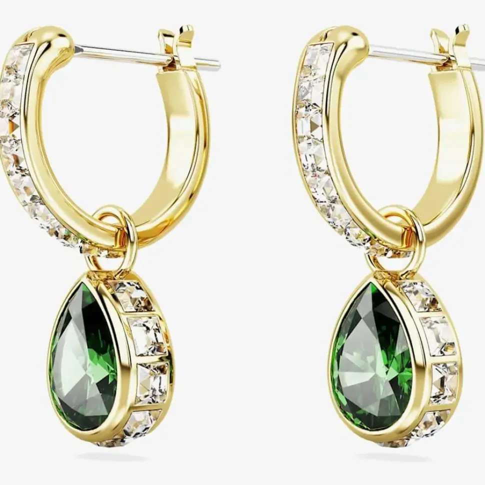 Stilla Green Pear Cut Gold Plated Dropper Hoop Earrings 5662922