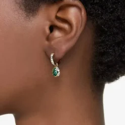 Stilla Green Pear Cut Gold Plated Dropper Hoop Earrings 5662922