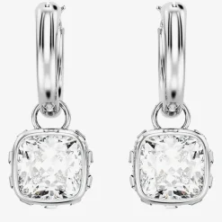 Stilla White Square Cut Rhodium Plated Hoop Earrings 5662919